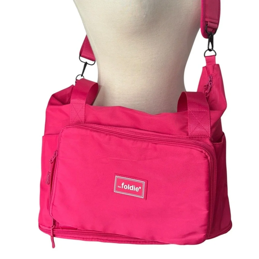 The Foldie Hot Pink Travel Tote Weekender Bag Packing Cubes Carry On Luggage Set